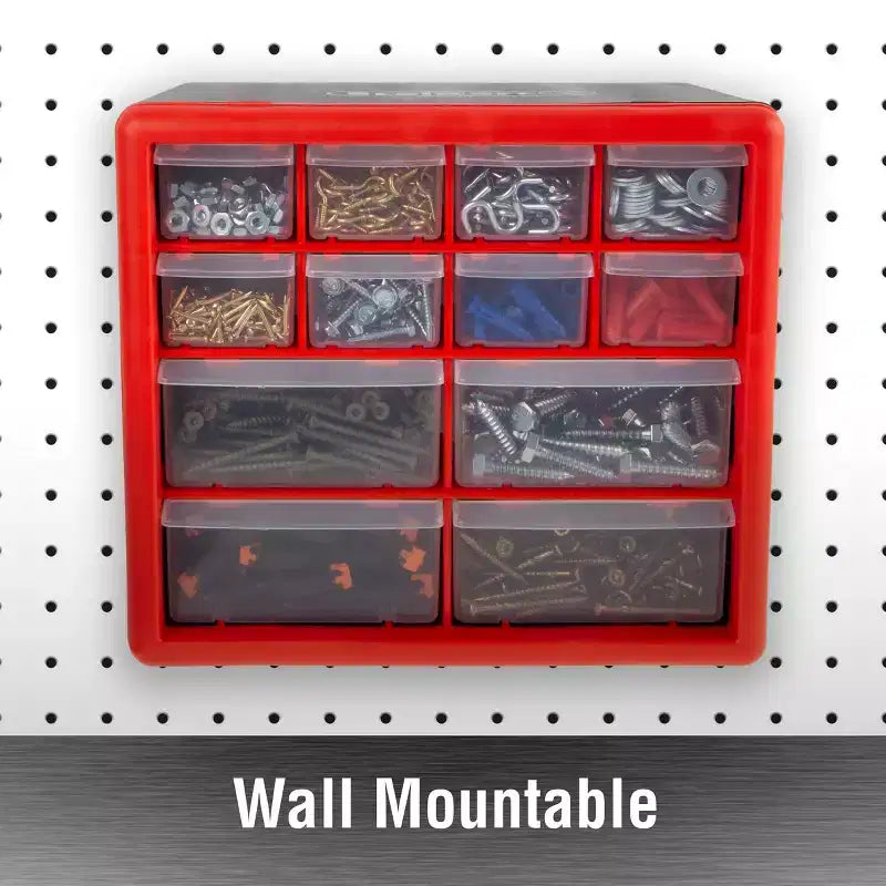 Contenitore Organizer a 12 Cassetti - Organizer in Plastica con 4 Scomparti Grandi e 8 Piccoli - da Tavolo o da Parete per Attrezzatura, Artigianato e Altro di Fleming Supply