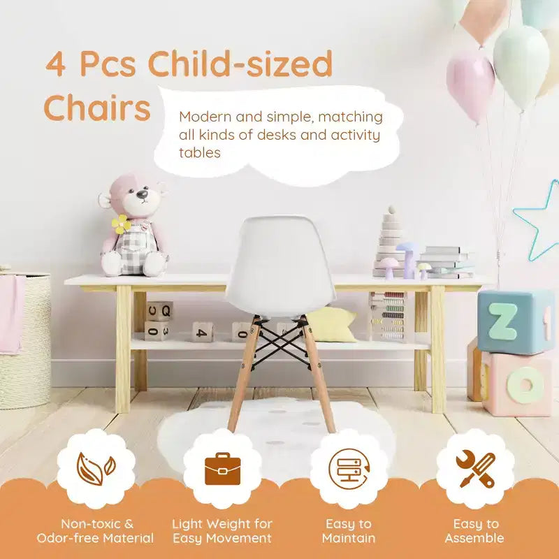 Set di 4 sedie per bambini Costway, stile moderno di metà secolo, con gambe in legno