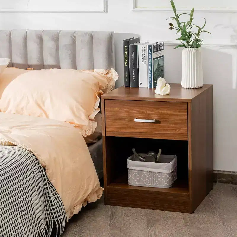 Comodino Costway con cassetto e mobiletto contenitore, tavolino moderno per letto, nero/marrone