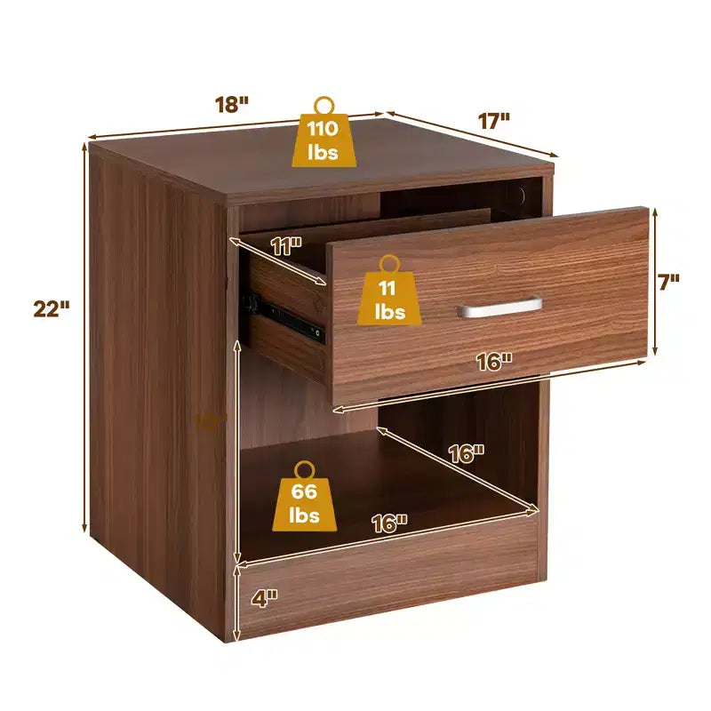 Comodino Costway con cassetto e mobiletto contenitore, tavolino moderno per letto, nero/marrone