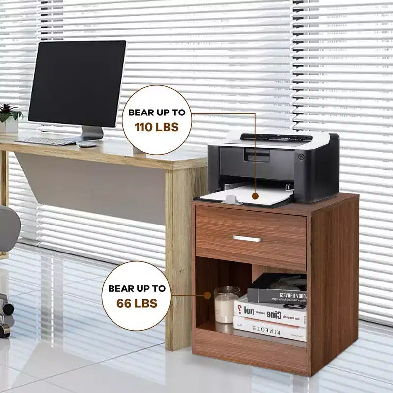 Comodino Costway con cassetto e mobiletto contenitore, tavolino moderno per letto, nero/marrone