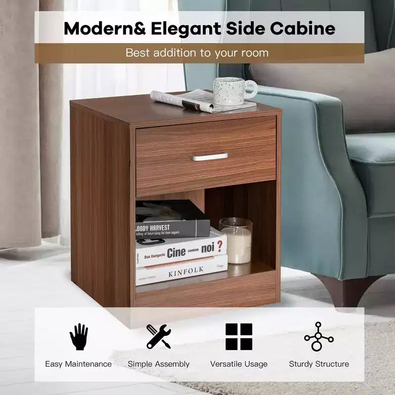 Comodino Costway con cassetto e mobiletto contenitore, tavolino moderno per letto, nero/marrone