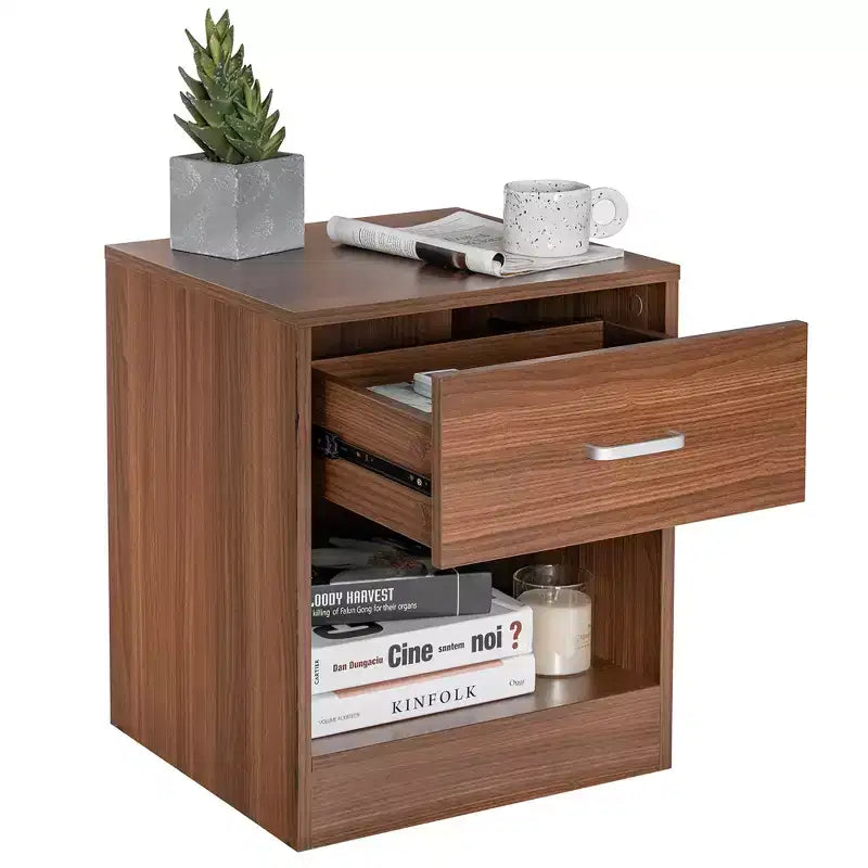 Comodino Costway con cassetto e mobiletto contenitore, tavolino moderno per letto, nero/marrone