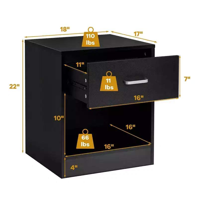 Comodino Costway con cassetto e mobiletto contenitore, tavolino moderno per letto, nero/marrone