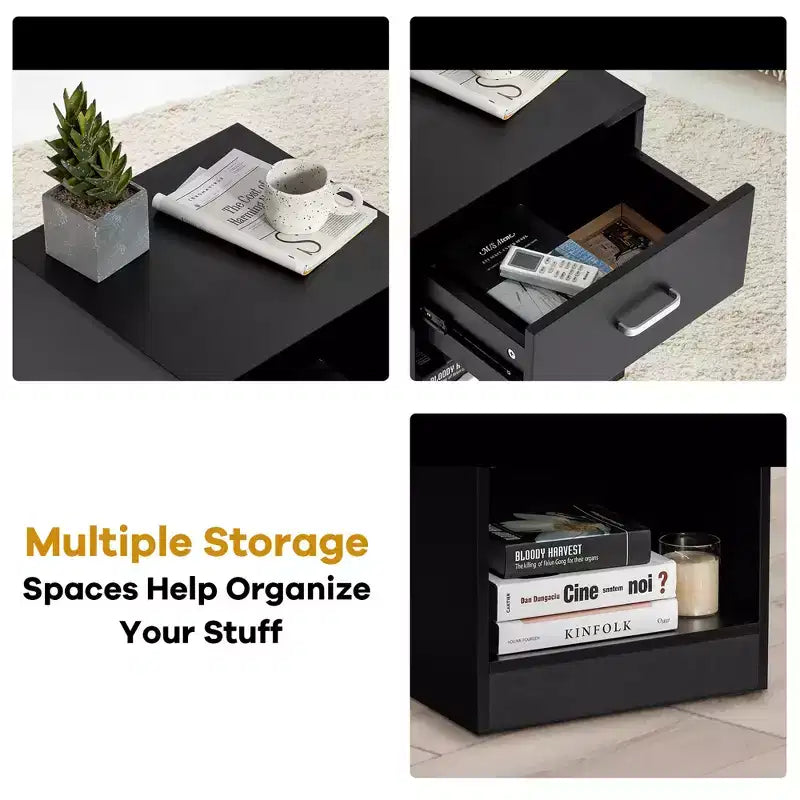 Comodino Costway con cassetto e mobiletto contenitore, tavolino moderno per letto, nero/marrone