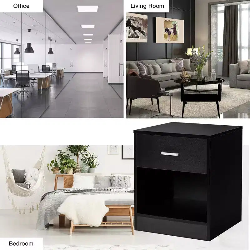 Comodino Costway con cassetto e mobiletto contenitore, tavolino moderno per letto, nero/marrone