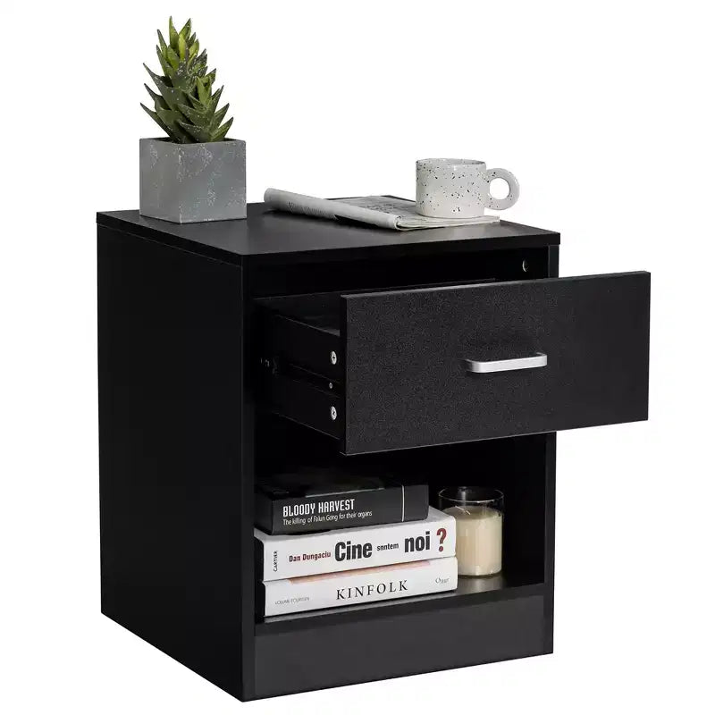 Comodino Costway con cassetto e mobiletto contenitore, tavolino moderno per letto, nero/marrone