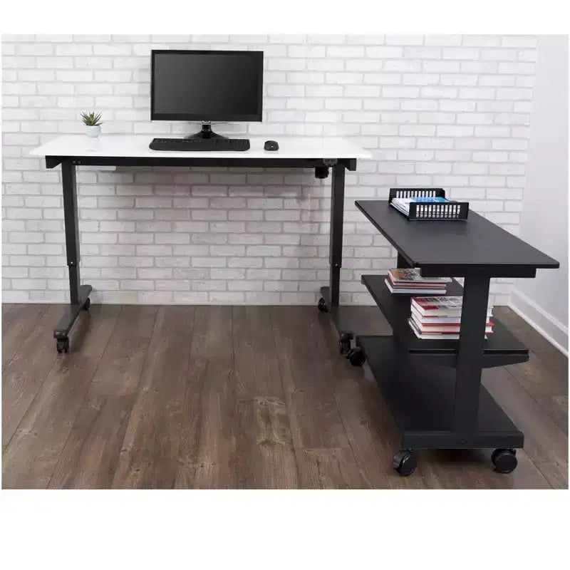 Stand Up Desk Store Scrivania su ruote a 3 ripiani, organizer laterale per scrivania e libreria con ruote