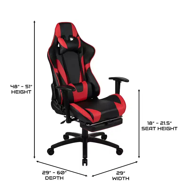 Set scrivania e sedia gaming BlackArc Echo: sedia gaming reclinabile in similpelle nera e rossa; scrivania gaming con gancio per cuffie e portabicchieri