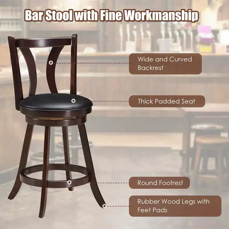 Costway Set di 4 Sgabelli Girevoli da Bar 24'' con Altezza Contatore, Sedie da Cucina Imbottite in Pelle