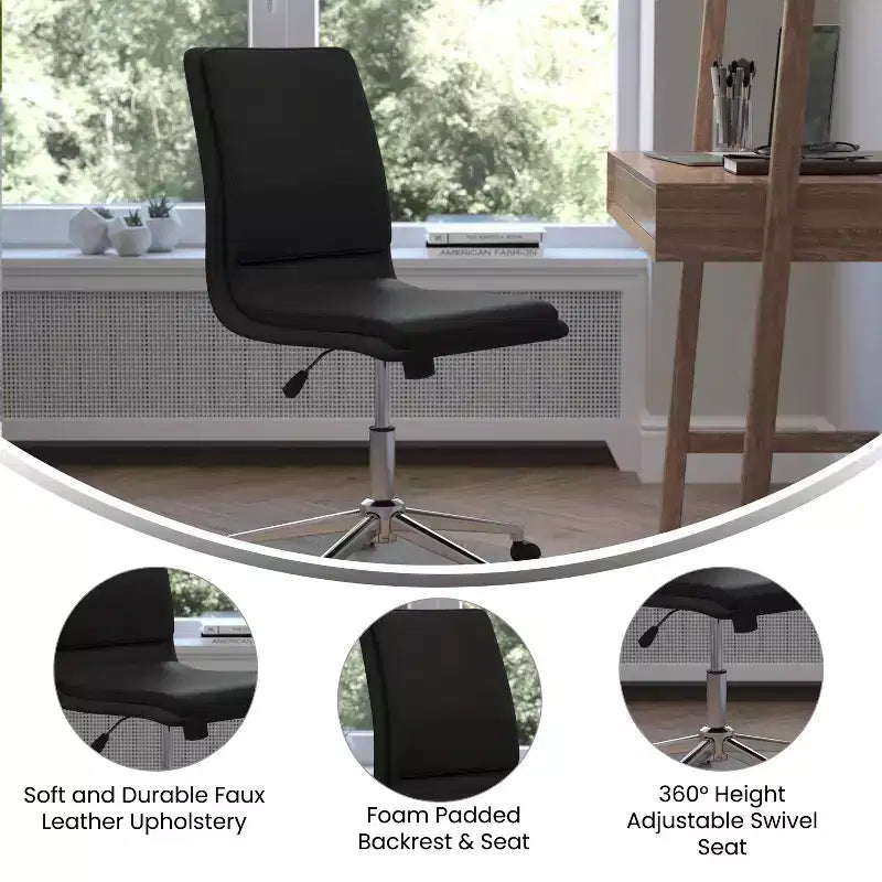 Sedia da ufficio senza braccioli Flash Furniture Madigan Mid-Back con tappezzeria e base in metallo regolabile, girevole