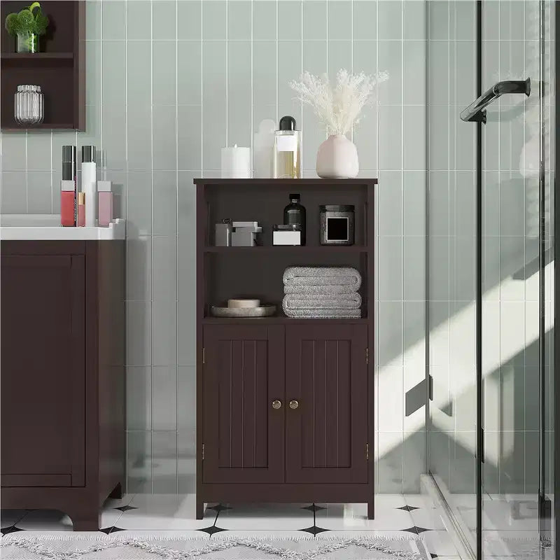 Yaheetech Mobiletto da Bagno con Doppia Anta e Ripiani Regolabili