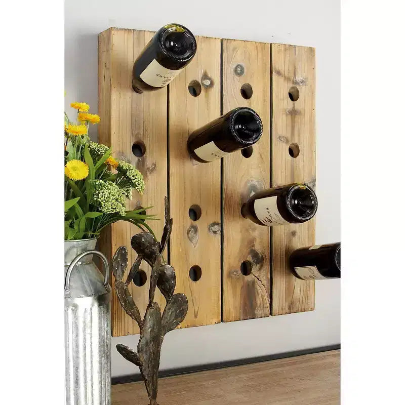 Portabottiglie da Parete Rustico in Legno Marrone - Olivia & May