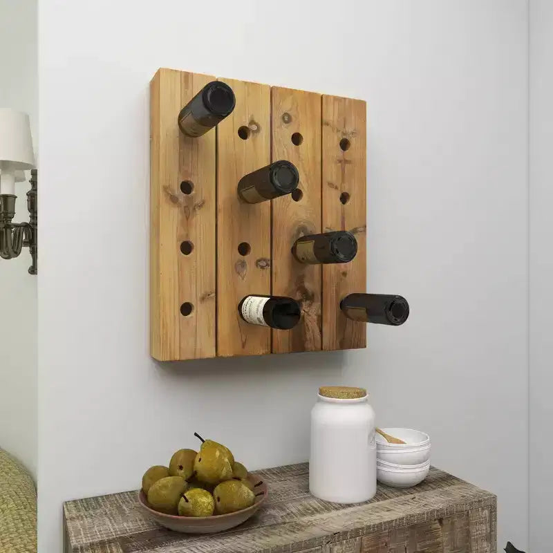 Portabottiglie da Parete Rustico in Legno Marrone - Olivia & May