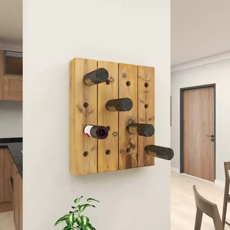 Portabottiglie da Parete Rustico in Legno Marrone - Olivia & May