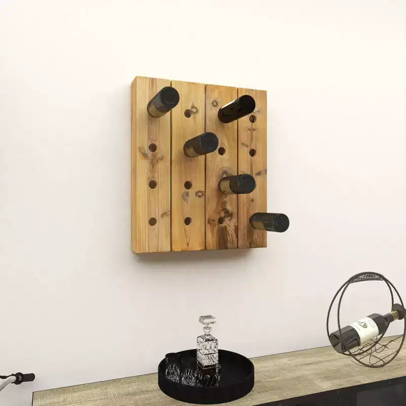 Portabottiglie da Parete Rustico in Legno Marrone - Olivia & May