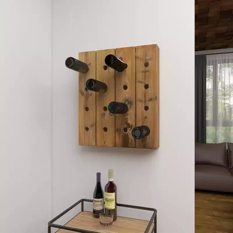 Portabottiglie da Parete Rustico in Legno Marrone - Olivia & May