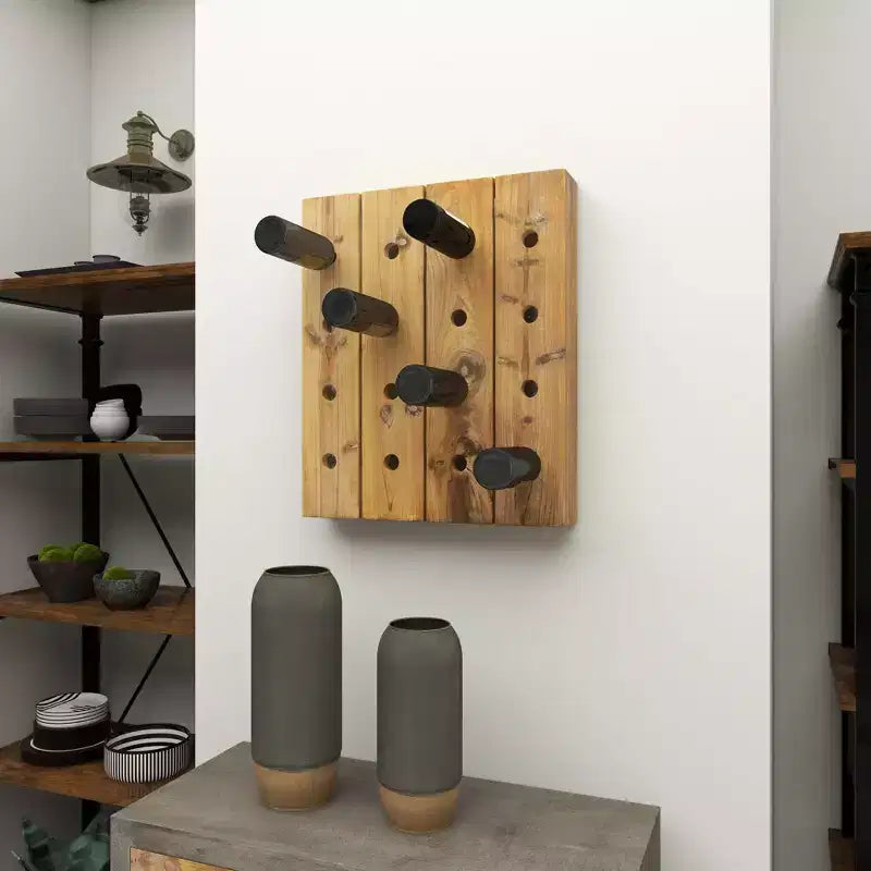 Portabottiglie da Parete Rustico in Legno Marrone - Olivia & May