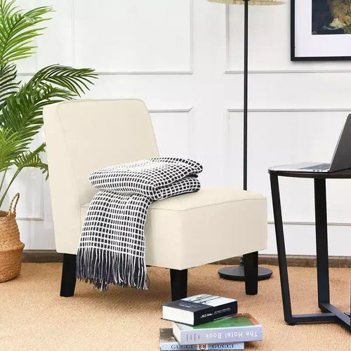 Poltrona moderna senza braccioli Costway in tessuto con gambe in legno di gomma Beige/Grigio