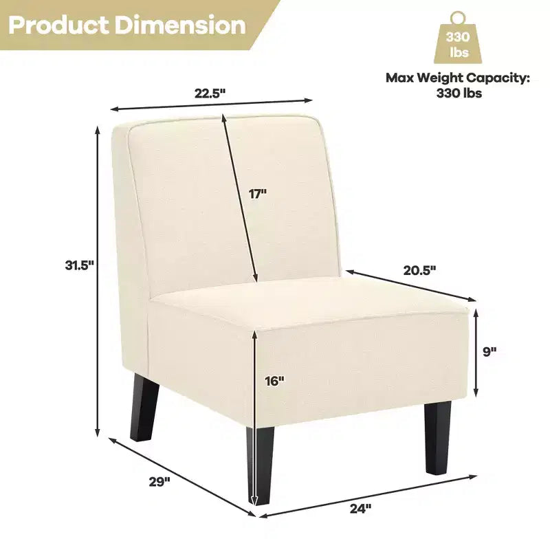 Poltrona moderna senza braccioli Costway in tessuto con gambe in legno di gomma Beige/Grigio