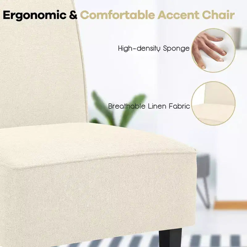 Poltrona moderna senza braccioli Costway in tessuto con gambe in legno di gomma Beige/Grigio