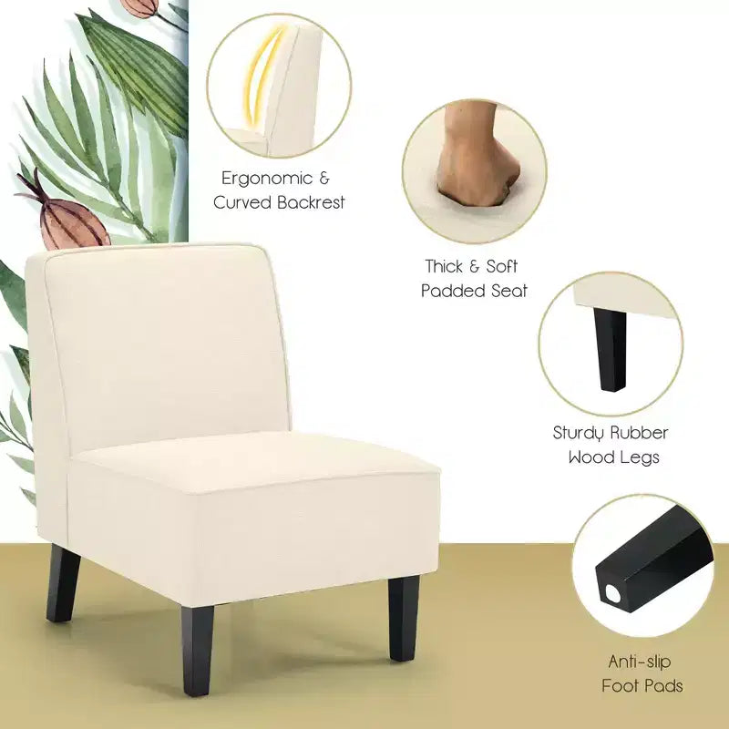 Poltrona moderna senza braccioli Costway in tessuto con gambe in legno di gomma Beige/Grigio