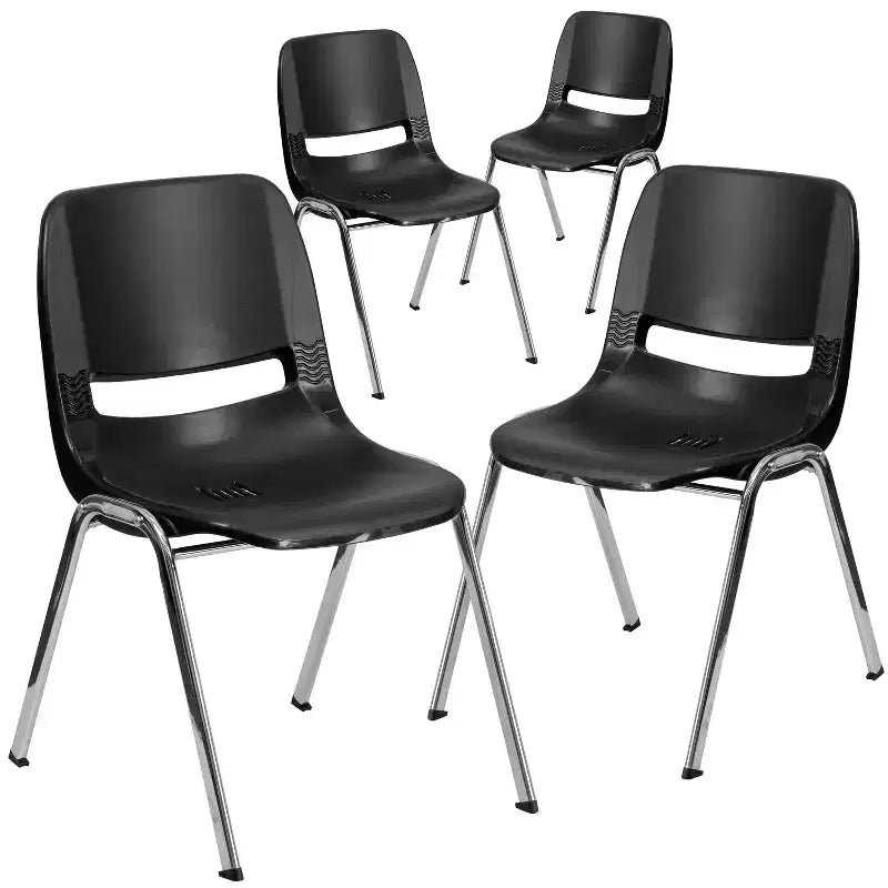 Flash Furniture 4 Pack HERCULES Series 880 lb. Capacity Ergonomic Shell Stack Chair with Chrome Frame and 18'' Seat Height