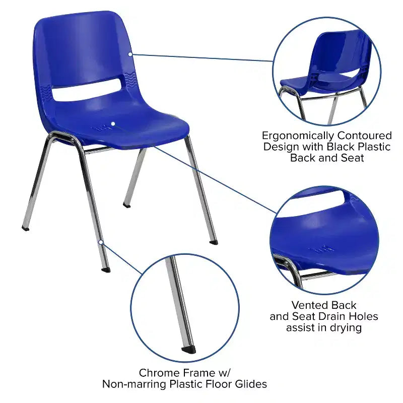 Sedia impilabile – Plastica nera/blu navy e struttura cromata, set da 4