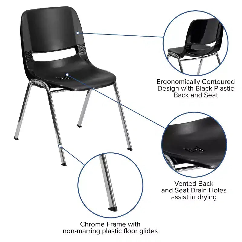 Flash Furniture Confezione da 4 Sedie Impilabili Ergonomiche HERCULES Series con Scocca, Capacità 400 kg, Telaio Cromato e Altezza Seduta 46 cm