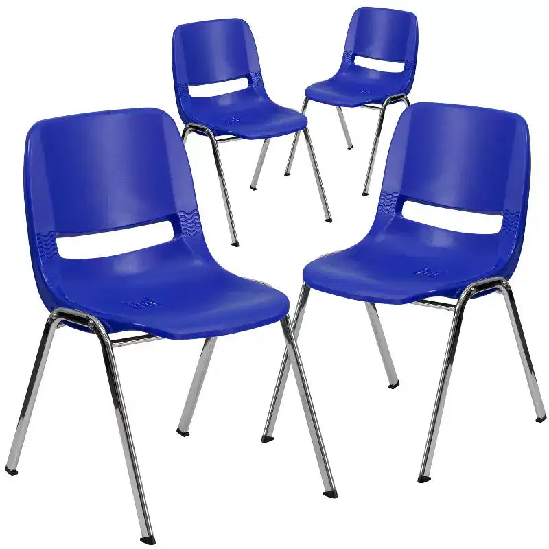Flash Furniture Confezione da 4 Sedie Impilabili Ergonomiche HERCULES Series con Scocca, Capacità 400 kg, Telaio Cromato e Altezza Seduta 46 cm