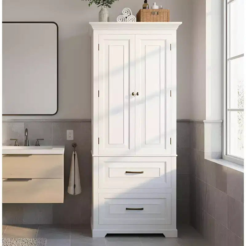 Teamson Home St. James Wooden Linen Tower Cabinet with 2 Doors & 2 Drawers