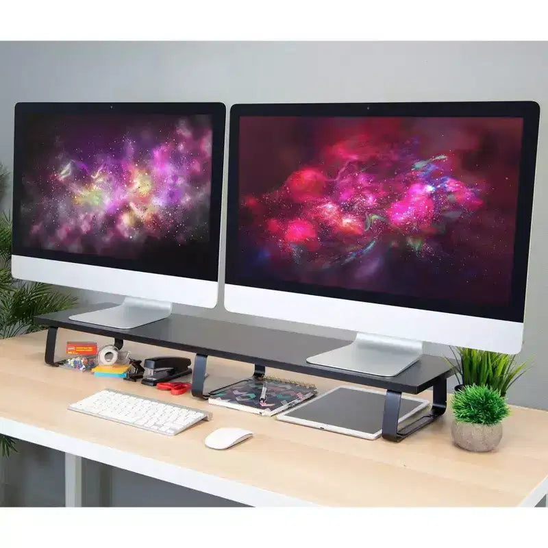 Supporto per monitor da scrivania Mount-It! extra lungo, organizer da scrivania per doppi schermi di computer, laptop, desktop, TV, 99 cm di larghezza extra, capacità di 20 kg.