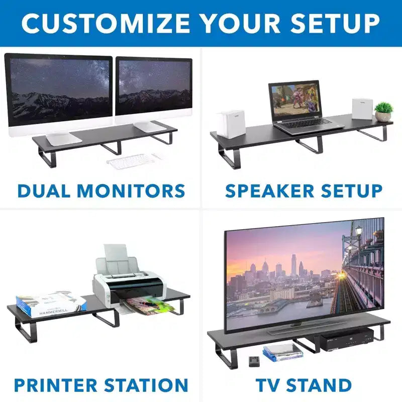 Supporto per monitor da scrivania Mount-It! extra lungo, organizer da scrivania per doppi schermi di computer, laptop, desktop, TV, 99 cm di larghezza extra, capacità di 20 kg.