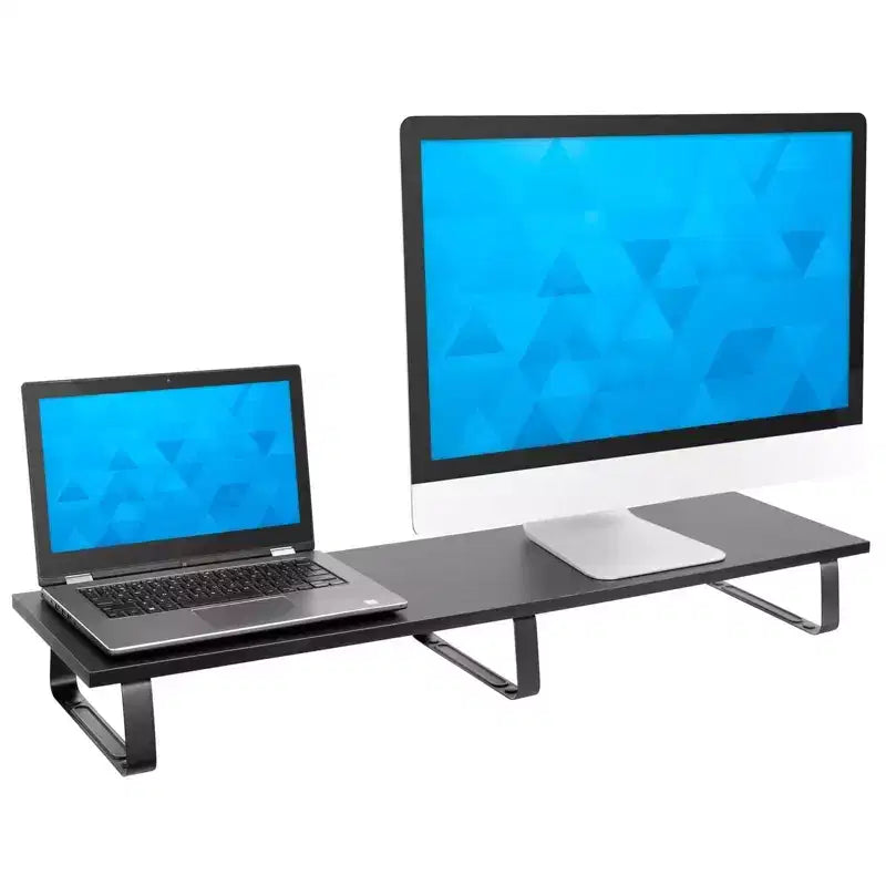 Supporto per monitor da scrivania Mount-It! extra lungo, organizer da scrivania per doppi schermi di computer, laptop, desktop, TV, 99 cm di larghezza extra, capacità di 20 kg.