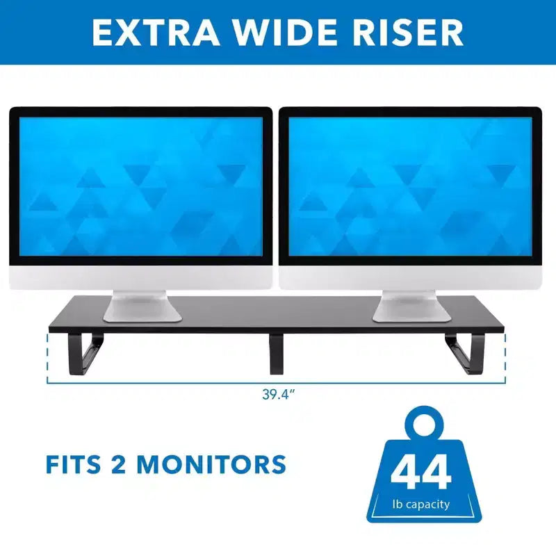 Supporto per monitor da scrivania Mount-It! extra lungo, organizer da scrivania per doppi schermi di computer, laptop, desktop, TV, 99 cm di larghezza extra, capacità di 20 kg.