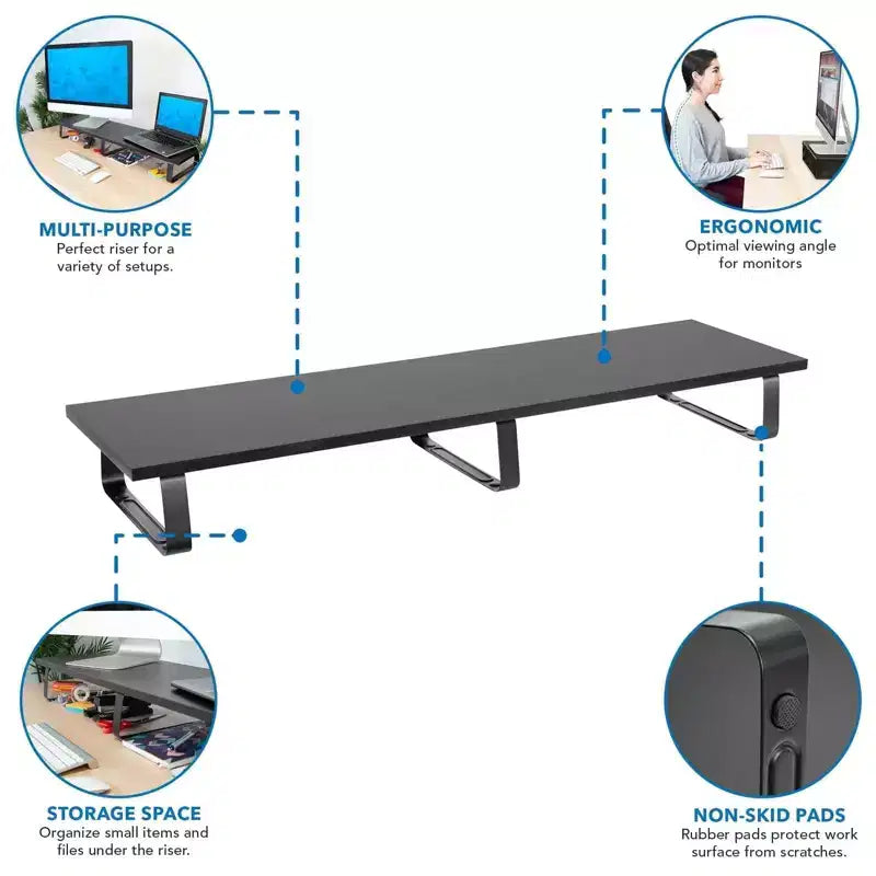 Supporto per monitor da scrivania Mount-It! extra lungo, organizer da scrivania per doppi schermi di computer, laptop, desktop, TV, 99 cm di larghezza extra, capacità di 20 kg.