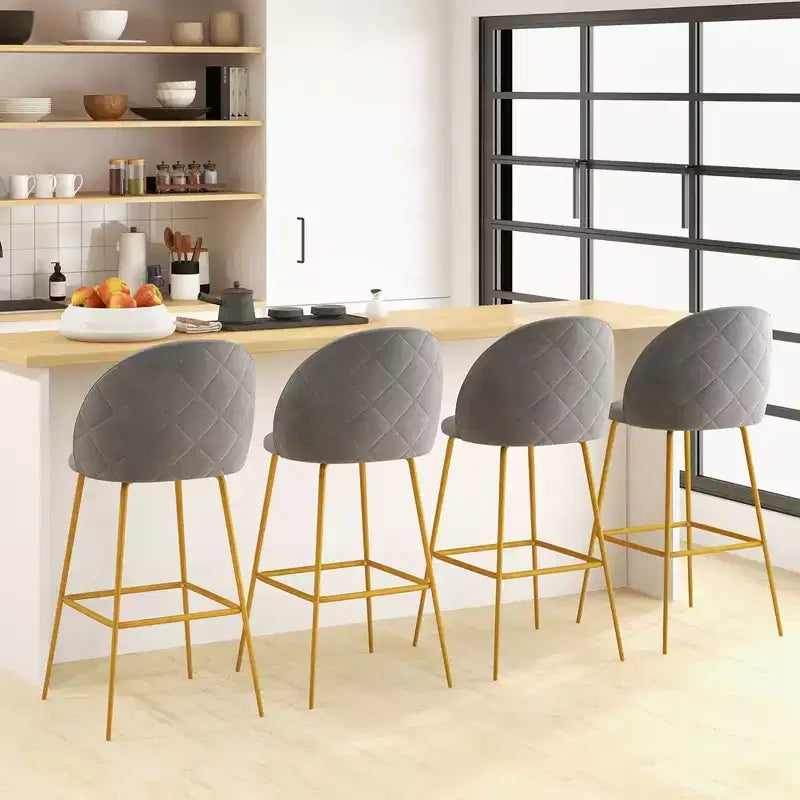 Set di 4 Sgabelli da Bar Costway 74 cm in Velluto, Sedie Imbottite Altezza Bar