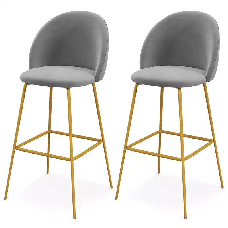 Set di 4 Sgabelli da Bar Costway 74 cm in Velluto, Sedie Imbottite Altezza Bar