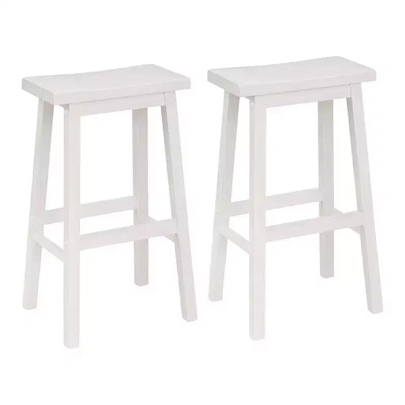 PJ Wood Sgabello da bancone da cucina con sedile a sella classico da 29'' con sedile senza schienale e 4 gambe quadre, per case, sale da pranzo e bar, bianco (confezione da 4)