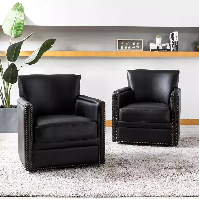 Gabino 29 Set di 2 poltrone girevoli in vera pelle | ART OF LIVING DESIGNS
