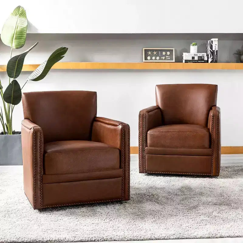 Gabino 29 Set di 2 poltrone girevoli in vera pelle | ART OF LIVING DESIGNS