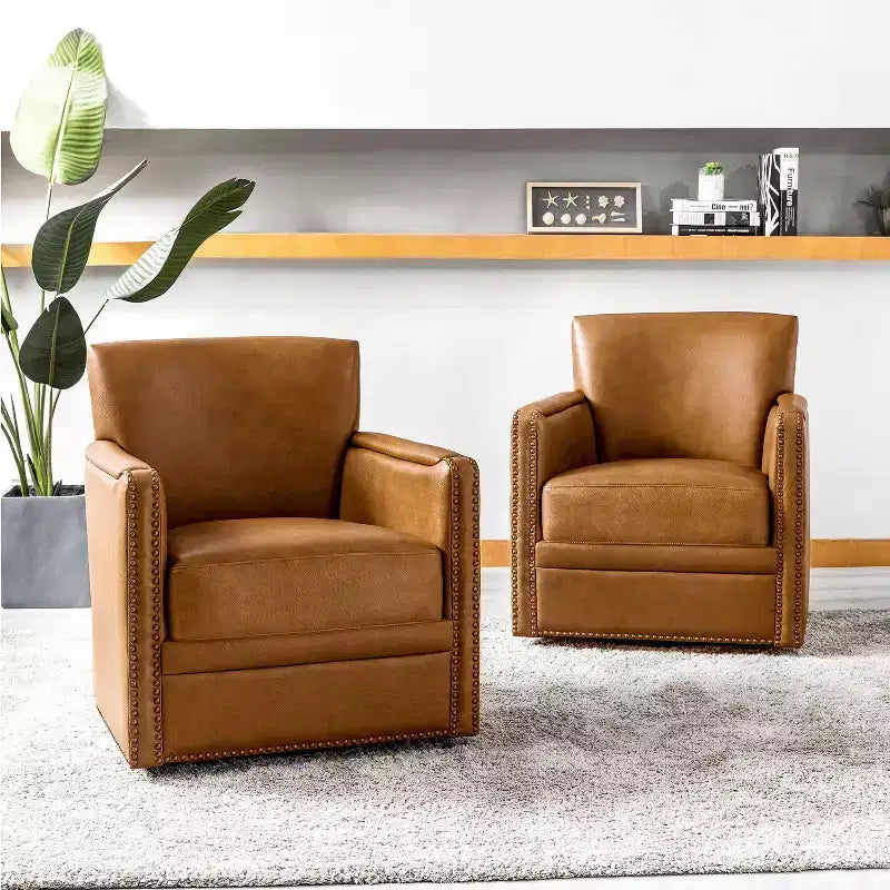 Gabino 29 Set di 2 poltrone girevoli in vera pelle | ART OF LIVING DESIGNS