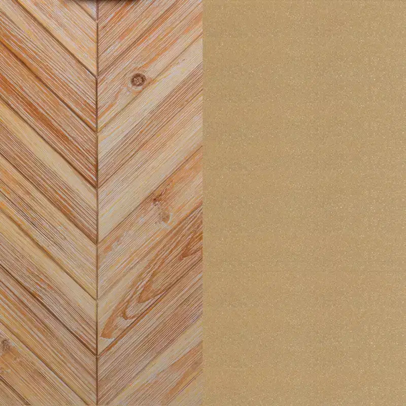 Matte White / Walnut Herringbone Wood Cabinet – 1 Piece