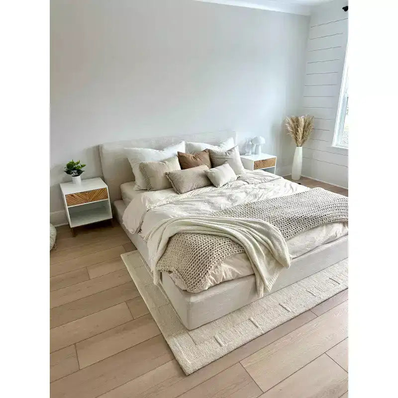 Matte White / Walnut Herringbone Wood Cabinet – 1 Piece