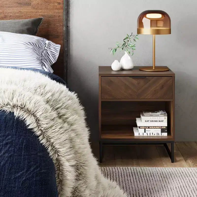 Matte White / Walnut Herringbone Wood Cabinet – 1 Piece