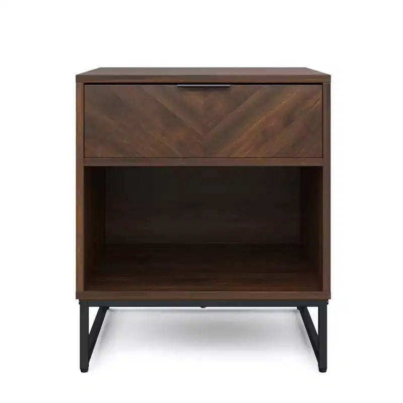 Matte White / Walnut Herringbone Wood Cabinet – 1 Piece