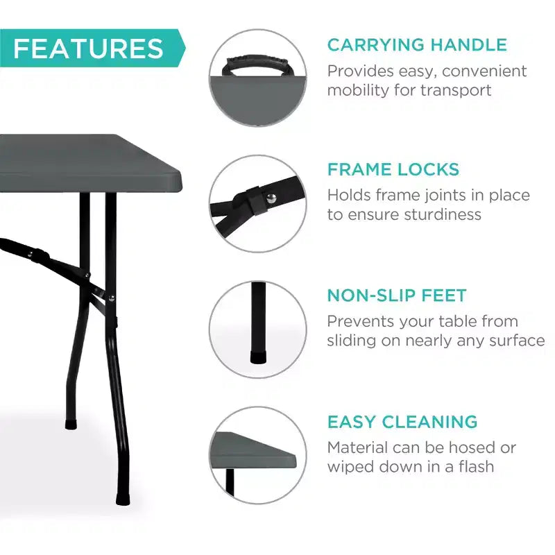 Best Choice Products Tavolo Pieghevole in Plastica da 183 cm, Resistente per Interni ed Esterni, Portatile con Maniglia, Blocco