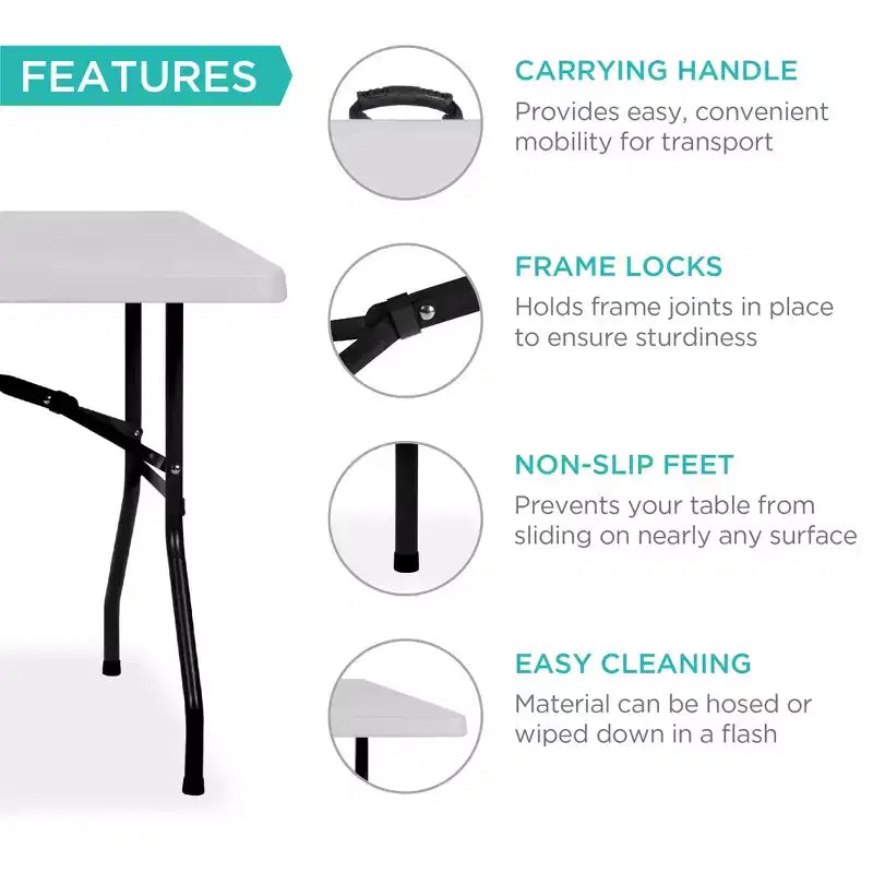 Best Choice Products Tavolo Pieghevole in Plastica da 183 cm, Resistente per Interni ed Esterni, Portatile con Maniglia, Blocco