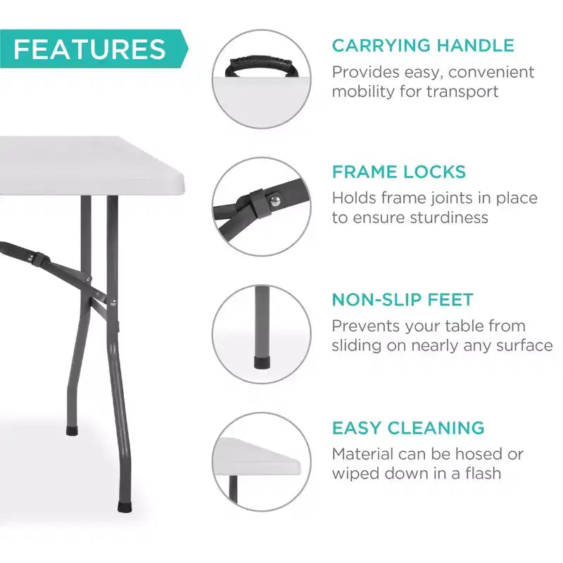 Best Choice Products Tavolo Pieghevole in Plastica da 183 cm, Resistente per Interni ed Esterni, Portatile con Maniglia, Blocco
