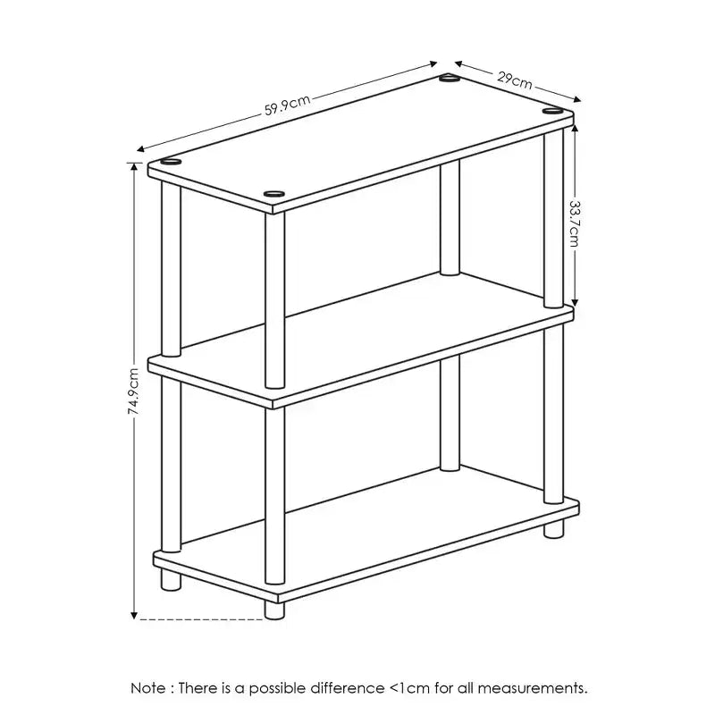 Libreria industriale Furinno a 3 ripiani, scaffale compatto aperto per esposizione